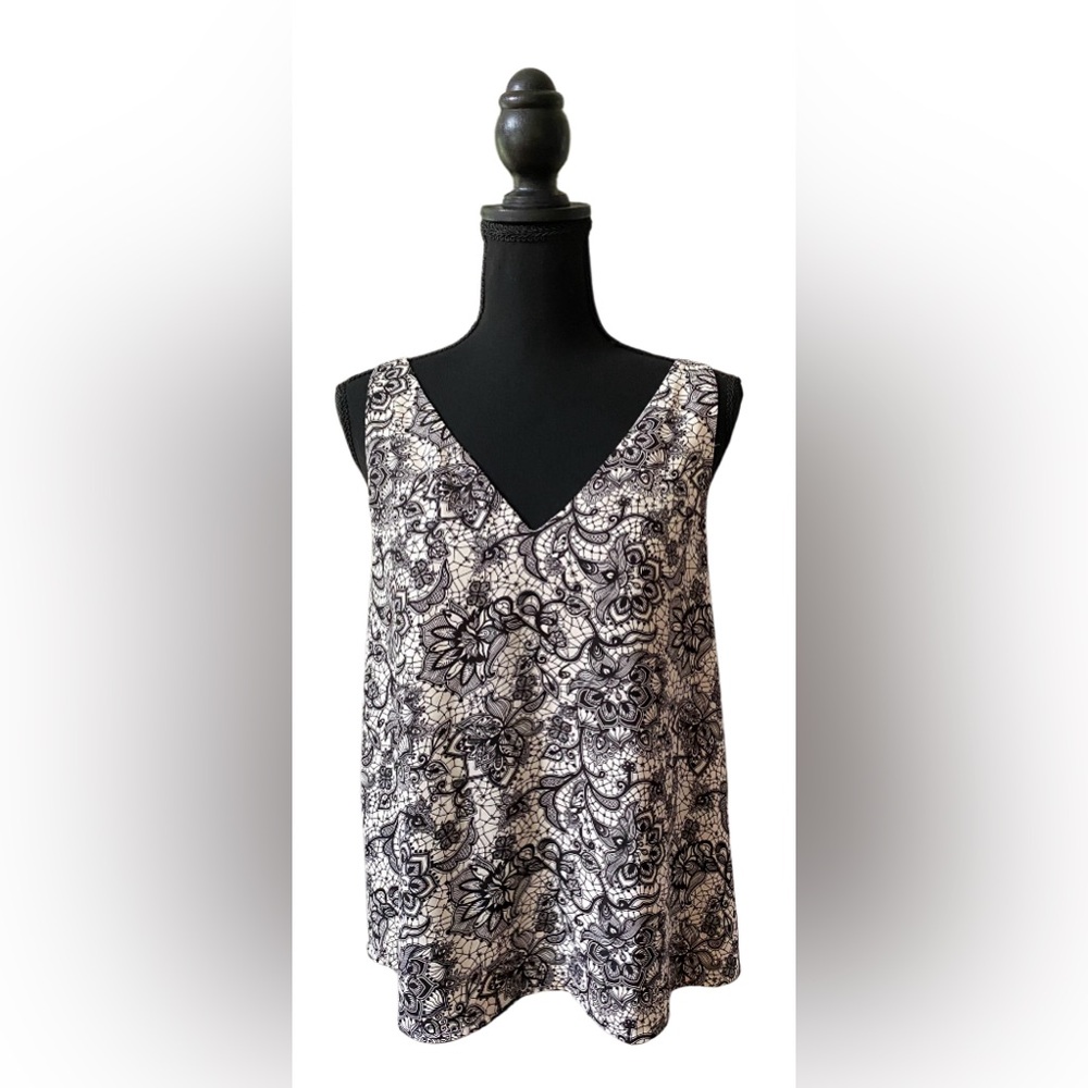 Express: Stained Glass Chic Women's Lace Blouse - Black and White